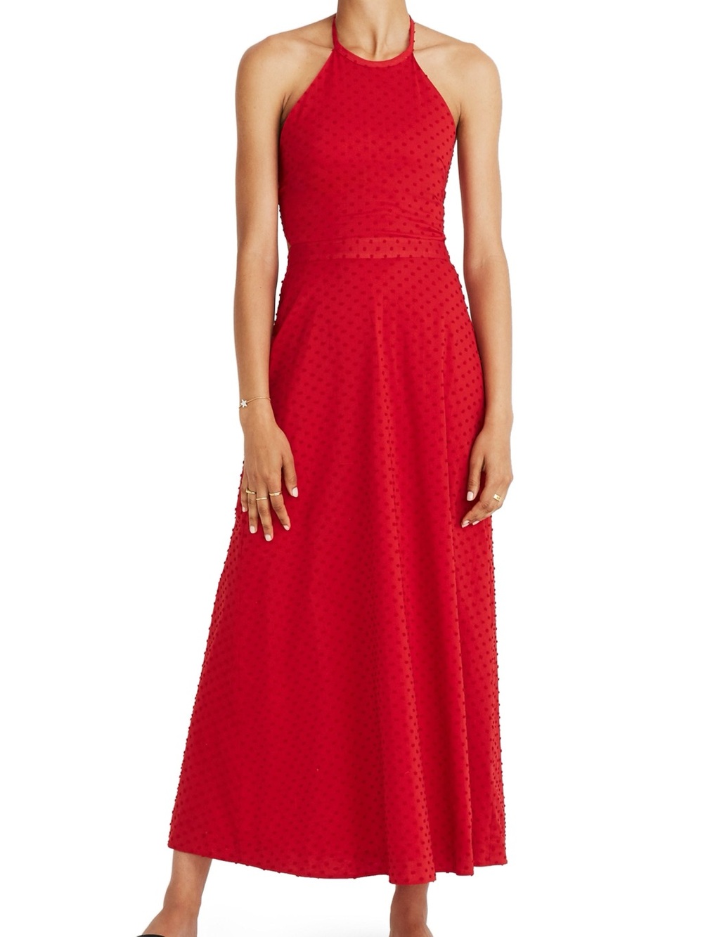Madewell 70s Halter Tie Back Maxi Sundress Red Cotton European Summer Size 14